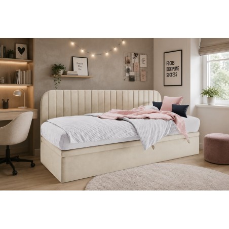 Bequemes Kinderbett 80x200 cm mit Bettkasten, Seitenblende abgerundet, ANTOS 1R