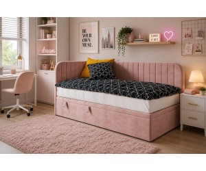 Eckbett 120x200 cm für Kinder, Seitenblende und Kopfteil abgerundet, ANTOS 2R