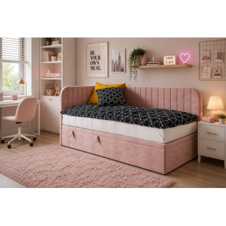 Eckbett 120x200 cm für Kinder, Seitenblende und Kopfteil abgerundet, ANTOS 2R