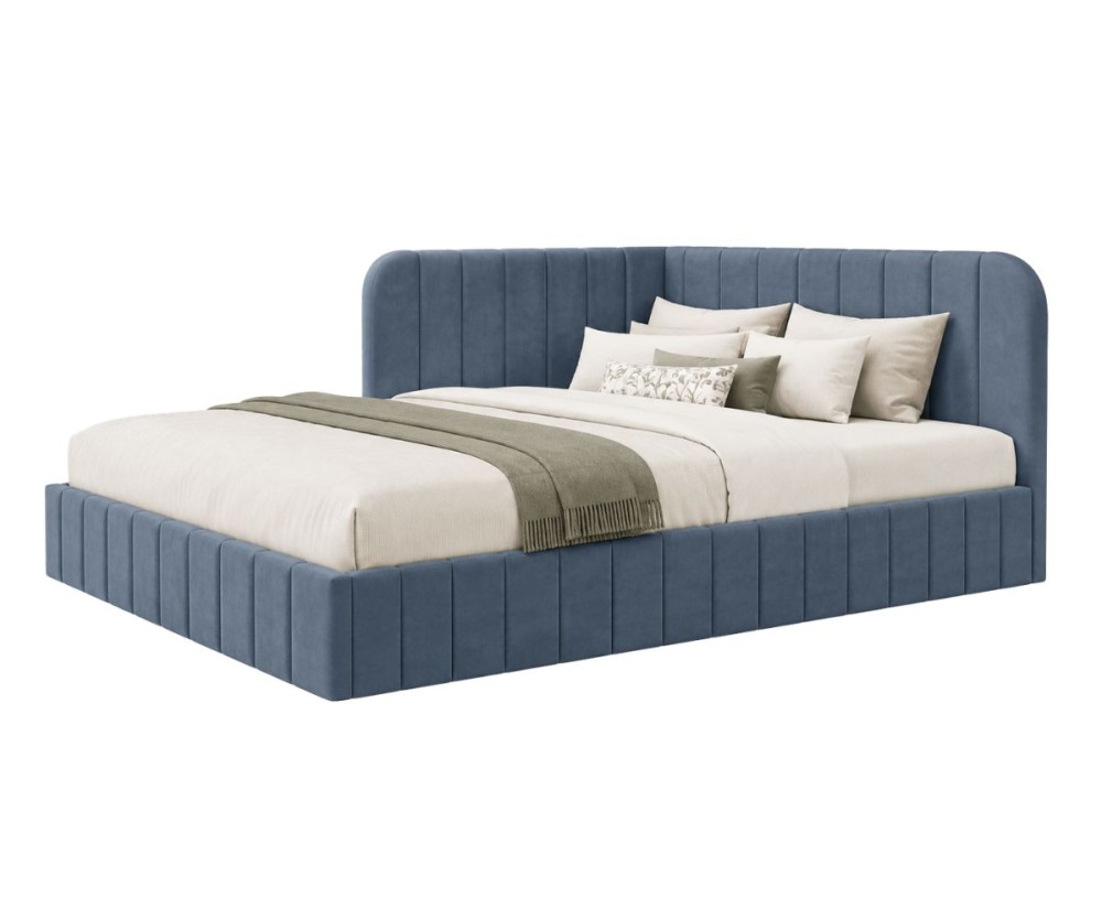 Eckbett 140x200 cm mit Bettkasten und Lattenrost, Polsterbett für Jugendzimmer, MARIO SM 06