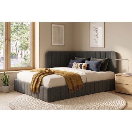 Eckbett 140x200 cm mit Bettkasten und Lattenrost, Polsterbett für Jugendzimmer, MARIO SM 06