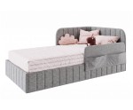Polsterbett 90x200 cm mit Stauraum, RAUSFALLSCHUTZ und praktischen Taschen, Jugendbett MARIO SM 06K