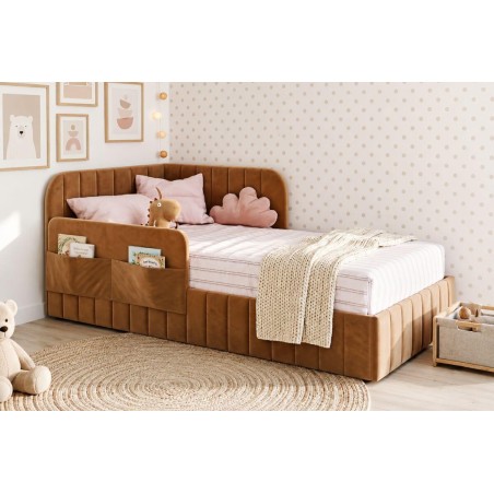 Polsterbett 90x200 cm mit Stauraum, RAUSFALLSCHUTZ und praktischen Taschen, Jugendbett MARIO SM 06K