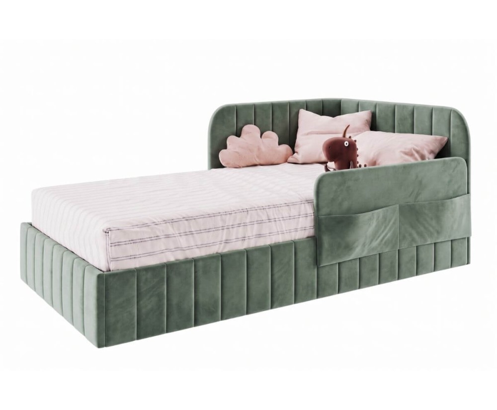 Bequemes Polsterbett 120x200 cm mit Bettkasten, RAUSFALLSCHUTZ und Seitentaschen, Jugendbett MARIO SM 06K Bequemes Polsterbett 120x200 cm mit Bettkasten, RAUSFALLSCHUTZ und Seitentaschen, Jugendbett MARIO SM 06K