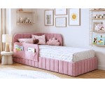 Bequemes Polsterbett 120x200 cm mit Bettkasten, RAUSFALLSCHUTZ und Seitentaschen, Jugendbett MARIO SM 06K Bequemes Polsterbett 120x200 cm mit Bettkasten, RAUSFALLSCHUTZ und Seitentaschen, Jugendbett MARIO SM 06K