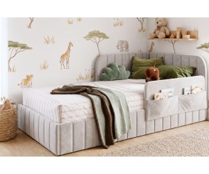Singlebett 100x200 cm mit Bettkasten, RAUSFALLSCHUTZ und praktischen Taschen, Jugendbett MARIO SM 06K