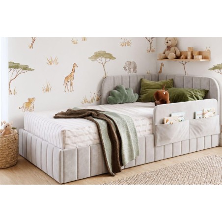 Singlebett 100x200 cm mit Bettkasten, RAUSFALLSCHUTZ und praktischen Taschen, Jugendbett MARIO SM 06K