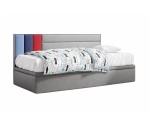 Jugendbett 80x200 cm mit Bettkasten, OHNE Matratze, Samtstoff in 3 Farbvarianten, Polsterbett CHAMPION 1R