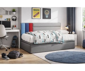 Jugendbett 80x200 cm mit Bettkasten, OHNE Matratze, Samtstoff in 3 Farbvarianten, Polsterbett CHAMPION 1R