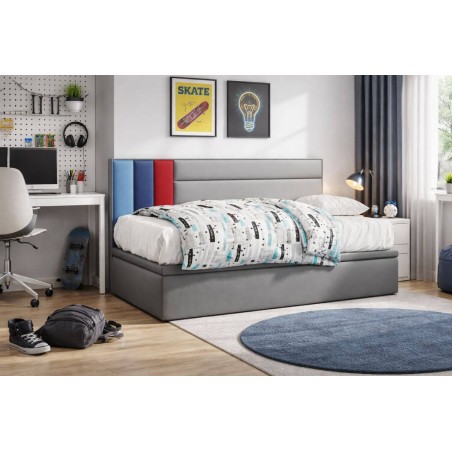 Jugendbett 80x200 cm mit Bettkasten, OHNE Matratze, Samtstoff in 3 Farbvarianten, Polsterbett CHAMPION 1R