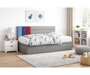Polsterbett 100x200 cm für Teenager, Jugendbett mit Stauraum, OHNE Matratze, CHAMPION 1R