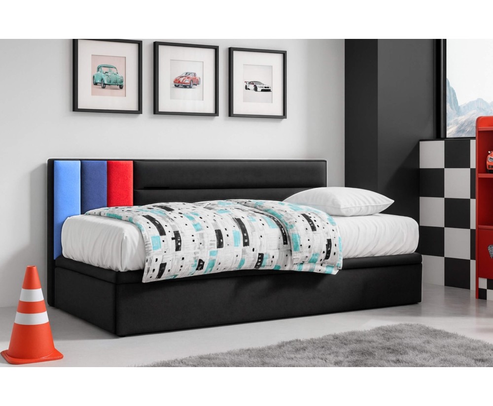 Gepolstertes Jugendbett 120x200 cm mit Bettkasten, OHNE Matratze, CHAMPION 1R