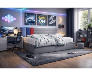 Gepolstertes Jugendbett 120x200 cm mit Bettkasten, OHNE Matratze, CHAMPION 1R