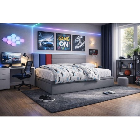 Gepolstertes Jugendbett 120x200 cm mit Bettkasten, OHNE Matratze, CHAMPION 1R