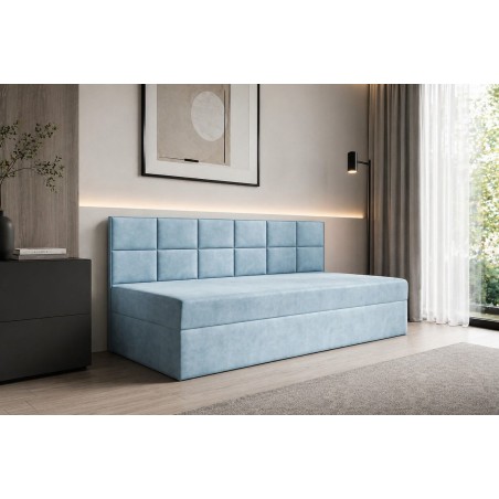 Schlafcouch 100x200 cm, Polsterbett, Einzelbett mit Bettkasten und Seitenblende, MEROO 2M