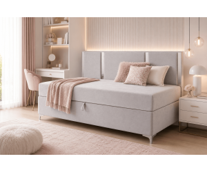 Polsterbett 80x200 cm mit Rückenlehne und Zierleisten Glamour, Einzelbett MEDIOLAN 3M