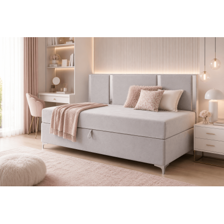 Polsterbett 80x200 cm mit Rückenlehne und Zierleisten Glamour, Einzelbett MEDIOLAN 3M