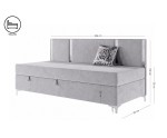 Einzelbett 90x200 cm silbernen Dekorleisten, Bettkasten und Metallfüßen, Polsterbett MEDIOLAN 3M