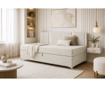 Einzelbett 90x200 cm silbernen Dekorleisten, Bettkasten und Metallfüßen, Polsterbett MEDIOLAN 3M