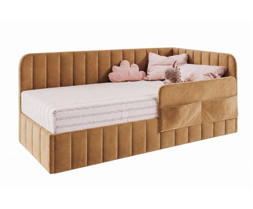 Polsterbett 80x180 cm mit Bettkasten, RAUSFALLSCHUTZ und Seitentaschen, Jugendbett MARIO SM 02K Polsterbett 80x180 cm mit Bettkasten, RAUSFALLSCHUTZ und Seitentaschen, Jugendbett MARIO SM 02K