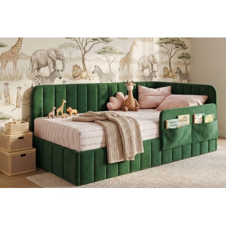 Polsterbett 80x180 cm mit Bettkasten, RAUSFALLSCHUTZ und Seitentaschen, Jugendbett MARIO SM 02K