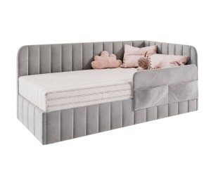 Polsterbett 90x200 cm mit Stauraum, RAUSFALLSCHUTZ und Seitentaschen, Einzelbett MARIO SM 02K