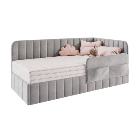 Polsterbett 90x200 cm mit Stauraum, RAUSFALLSCHUTZ und Seitentaschen, Einzelbett MARIO SM 02K