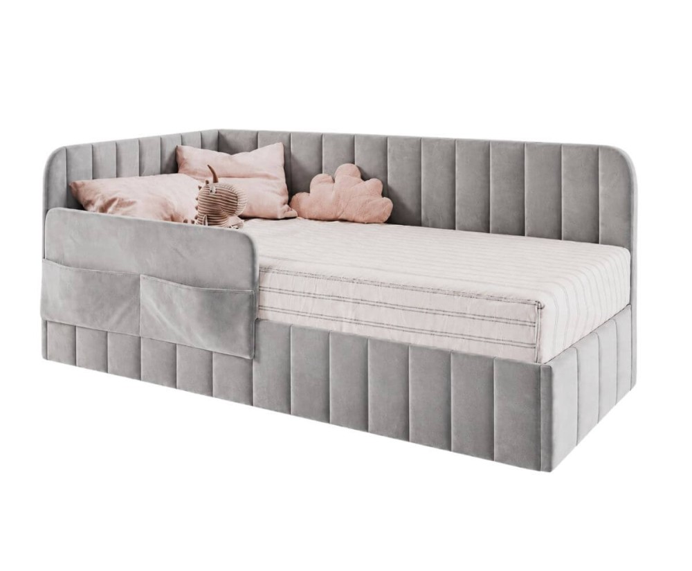 Polsterbett 90x200 cm mit Stauraum, RAUSFALLSCHUTZ und Seitentaschen, Einzelbett MARIO SM 02K Polsterbett 90x200 cm mit Stauraum, RAUSFALLSCHUTZ und Seitentaschen, Einzelbett MARIO SM 02K