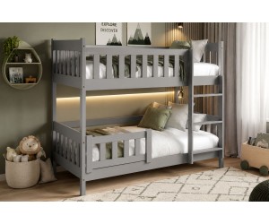 Hochbett 80x190 cm, Holzbett, Etagenbett mit Leiter, OHNE Schublade, 3 Farben: weiß, grau, Kiefer, FILIP