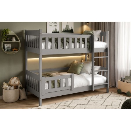 Hochbett 80x190 cm, Holzbett, Etagenbett mit Leiter, OHNE Schublade, 3 Farben: weiß, grau, Kiefer, FILIP