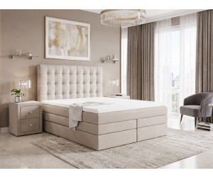 Boxspringbett 140x200 cm, Ehebett mit Bettkasten, Kopfteil mit Kristallen, MAGNUS 11B