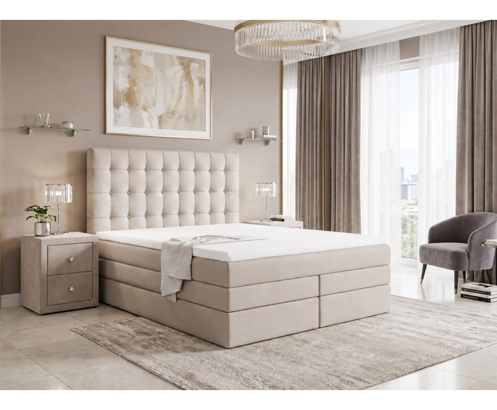 Boxspringbett 140x200 cm, Ehebett mit Bettkasten, Kopfteil mit Kristallen, MAGNUS 11B Boxspringbett 140x200 cm, Ehebett mit Bettkasten, Kopfteil mit Kristallen, MAGNUS 11B