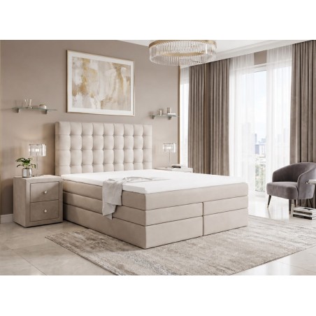 Boxspringbett 140x200 cm, Ehebett mit Bettkasten, Kopfteil mit Kristallen, MAGNUS 11B