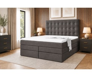 Doppelbett 160x200 cm im Glamour-Stil, Kontinentalbett mit 2 Matratzen, Kopfteil mit Kristallen, MAGNUS 11B