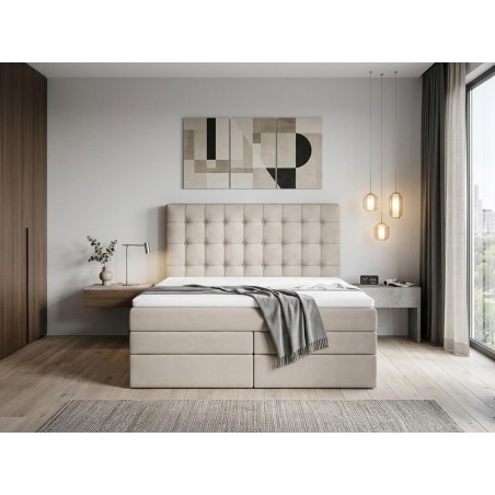 Großes Kontinentalbett 200x200 cm, Doppelbett, Kopfteil mit Kristallen, Matratze zur Auswahl, MAGNUS 11B