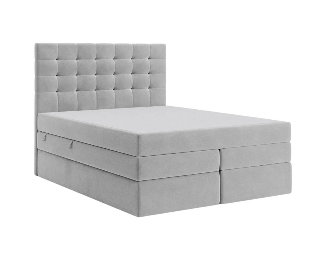 Boxspringbett 140x200 cm, Ehebett mit Bettkasten, Kopfteil gesteppt für Dachschräge, MAGNUS 2B DUO