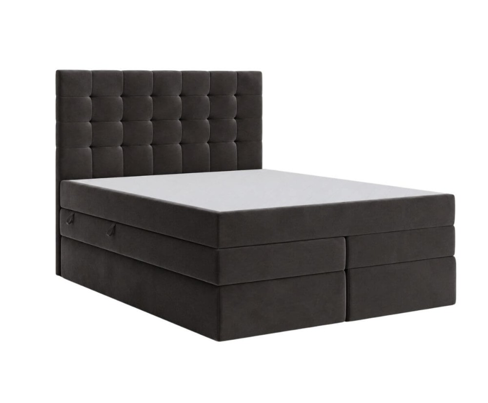 Boxspringbett 140x200 cm, Ehebett mit Bettkasten, Kopfteil gesteppt für Dachschräge, MAGNUS 2B DUO