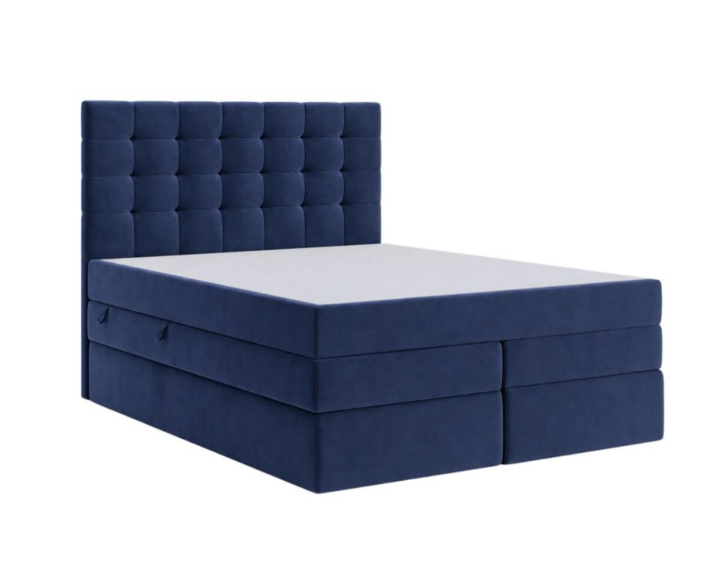 Boxspringbett 140x200 cm, Ehebett mit Bettkasten, Kopfteil gesteppt für Dachschräge, MAGNUS 2B DUO