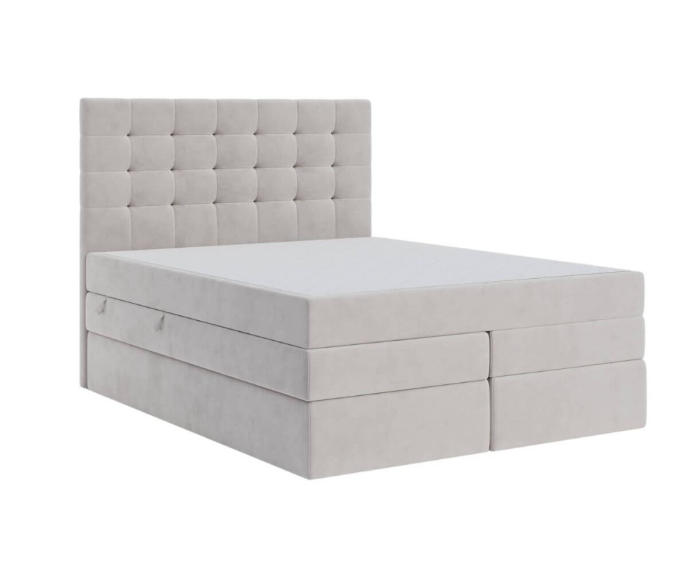 Boxspringbett 140x200 cm, Ehebett mit Bettkasten, Kopfteil gesteppt für Dachschräge, MAGNUS 2B DUO