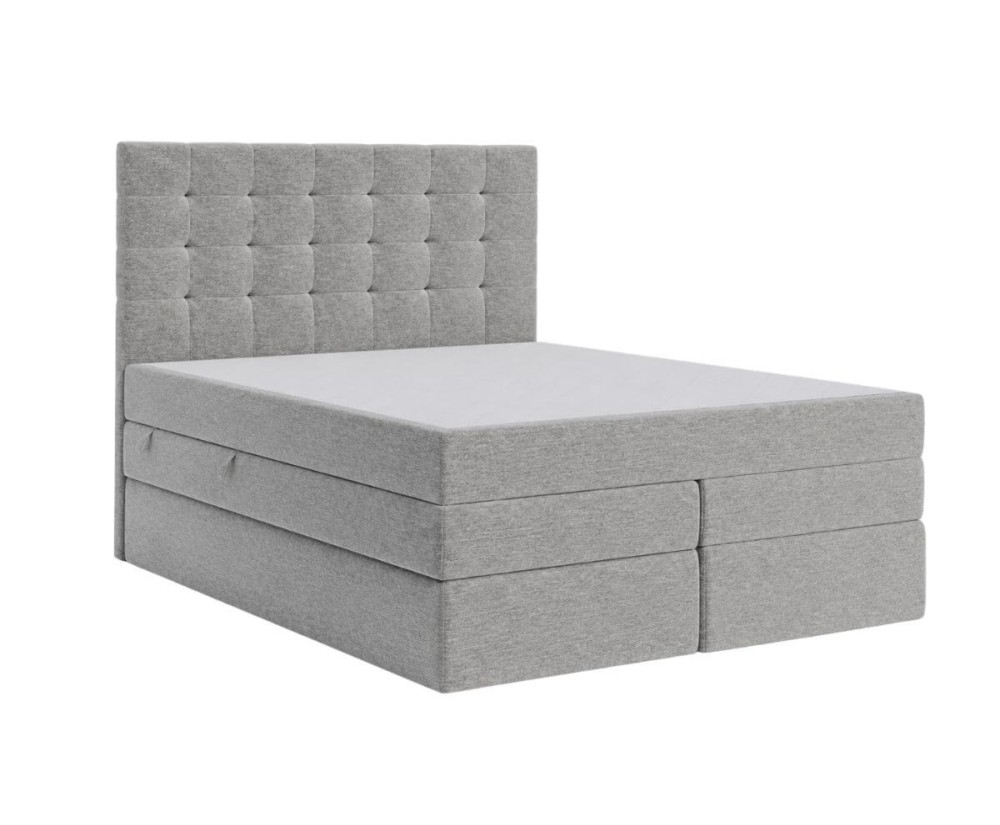 Boxspringbett 140x200 cm, Ehebett mit Bettkasten, Kopfteil gesteppt für Dachschräge, MAGNUS 2B DUO