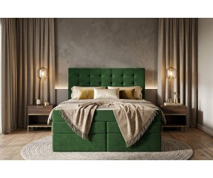 Boxspringbett 140x200 cm, Ehebett mit Bettkasten, Kopfteil gesteppt für Dachschräge, MAGNUS 2B DUO