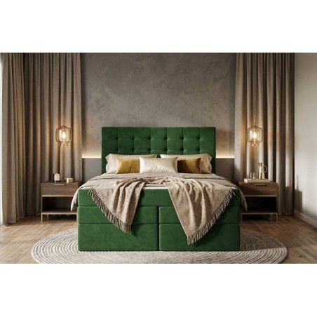 Boxspringbett 140x200 cm, Ehebett mit Bettkasten, Kopfteil gesteppt für Dachschräge, MAGNUS 2B DUO