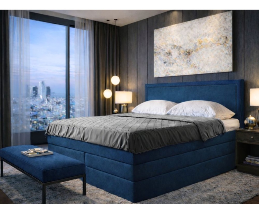 Elegantes Boxspringbett 140x200 cm mit Polsternagelband am Kopfteil, Ehebett mit Bettkasten, PRESTO 2K Elegantes Boxspringbett 140x200 cm mit Polsternagelband am Kopfteil, Ehebett mit Bettkasten, PRESTO 2K