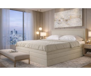 Elegantes Boxspringbett 140x200 cm mit Polsternagelband am Kopfteil, Ehebett mit Bettkasten, PRESTO 2K