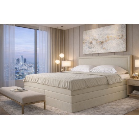 Elegantes Boxspringbett 140x200 cm mit Polsternagelband am Kopfteil, Ehebett mit Bettkasten, PRESTO 2K