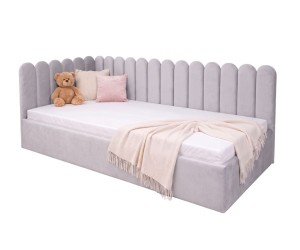 Polsterbett 90x200 cm mit Paneelen im Zaun-Design und Bettkasten, Jugendbett LILO SM 02