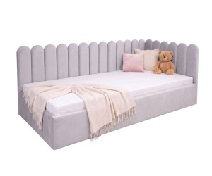 Polsterbett 90x200 cm mit Paneelen im Zaun-Design und Bettkasten, Jugendbett LILO SM 02