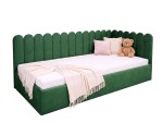 Polsterbett 90x200 cm mit Kopfteil im Zaun-Design und Bettkasten, Jugendbett LILO SM 02