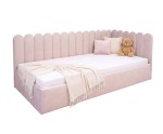 Polsterbett 90x200 cm mit Paneelen im Zaun-Design und Bettkasten, Jugendbett LILO SM 02