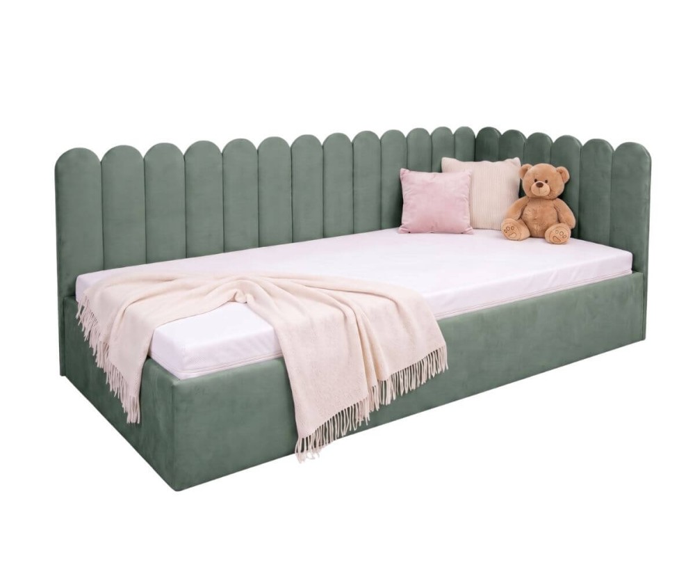 Polsterbett 90x200 cm mit Kopfteil im Zaun-Design und Bettkasten, Jugendbett LILO SM 02 Polsterbett 90x200 cm mit Kopfteil im Zaun-Design und Bettkasten, Jugendbett LILO SM 02